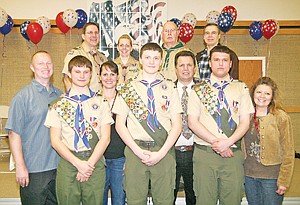 &lt;p&gt;The Scouts are backed by their parents, David and Denise Broderick and Mort and Cindy Curtiss. Behind the parents are leaders Lance and Lora Ercanbrack, Scoutmaster Steve Boyer and former leader John Rios. The troop is sponsored by the Church of Latter Day Saints in Libby.&lt;/p&gt;