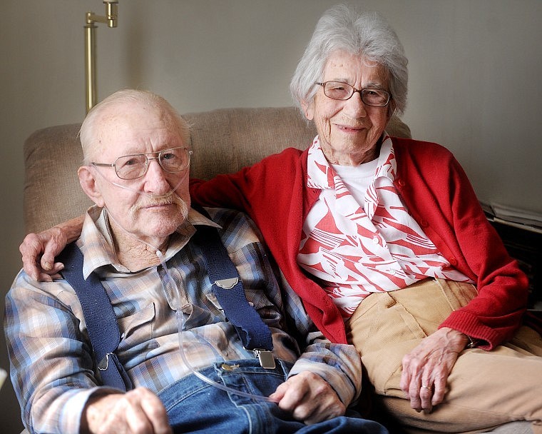 Earl and Mary Leighty sit in their home in Kalispell on Tuesday afternoon. The couple will celebrate their 68th wedding anniversary in May.