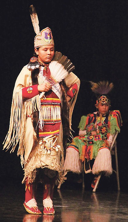 &lt;p&gt;Junior Miss Kootenai Marisa Shottanana-Ponce(left) demonstrates the women&#146;s traditional dance in buckskin Feb. 5 during a school program.&lt;/p&gt;