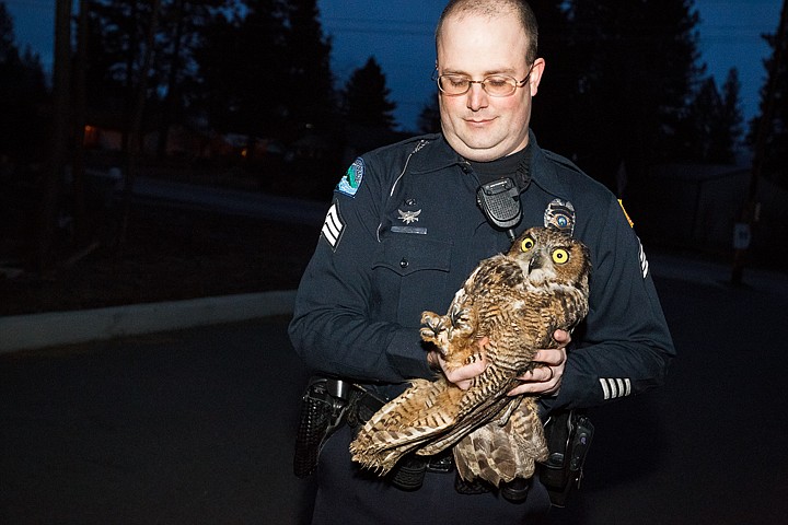 &lt;p&gt;Sgt. Mark Brantl handles a great horned owl that he was part of rescuing late last summer.&lt;/p&gt;