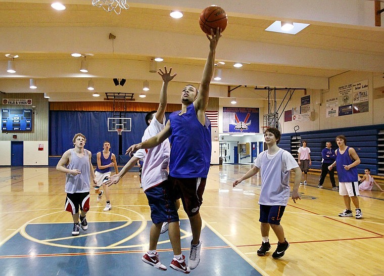 Bigfork senior Keenan Evans drives to the basket during a scrimmage.