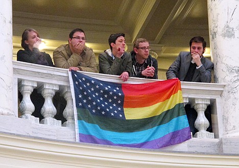 &lt;p&gt;Some of the more than 200 demonstrators fill the rotunda of the Idaho Capitol on Monday in another bid to convince Republican lawmakers to schedule a hearing on a bill to add discrimination protections for gays and lesbians to the Idaho Human Rights Act in Boise.&lt;/p&gt;