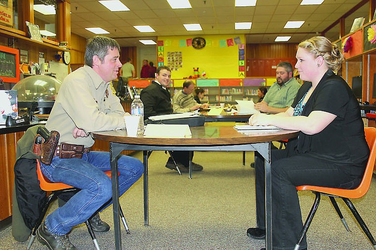 &lt;p&gt;Region One Game Warden Tom Chianelli interviews Plains senior Keely Benson during the JMG Career Fair on Tuesday, Feb. 11.&lt;/p&gt;