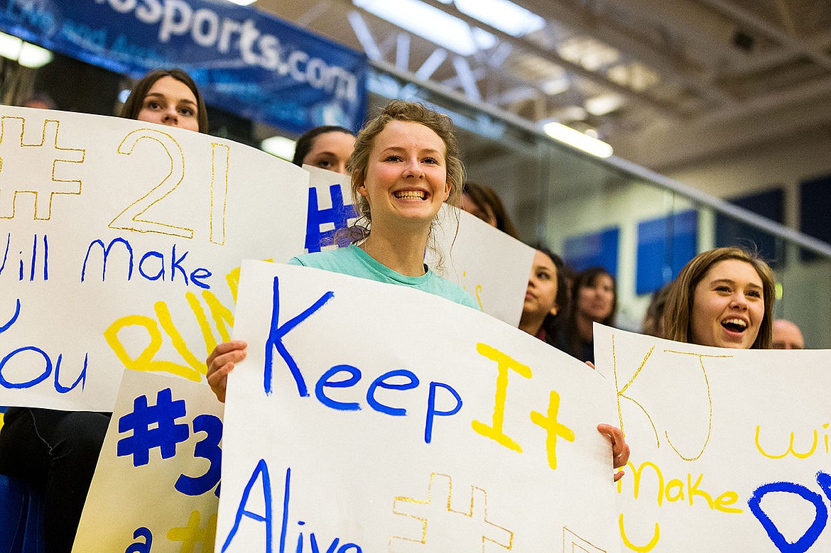 &lt;p&gt;SHAWN GUST/Press Shelby Linehan, a sophomore at Timberlake High School, cheers for her team in the final minutes of the first round of the state 3A girls basketball tournament on Thursday.&lt;/p&gt;