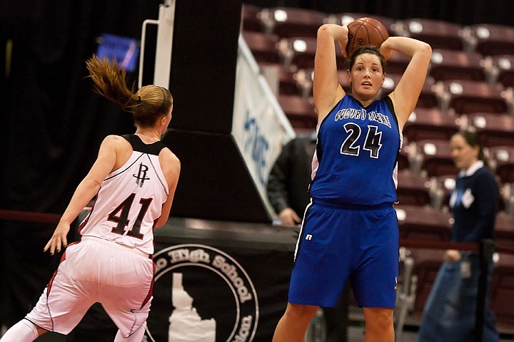 &lt;p&gt;After rebounding the ball, Carli Rosenthal of Coerud'Alene High (24) looks for team mate to pass to Friday during girls state basketball in Nampa.&lt;/p&gt;