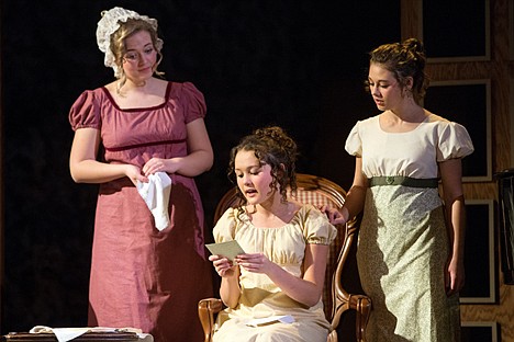 &lt;p&gt;Jane Bennet, played by Marie Zaragoza, reads a letter from Mr Bingley aloud surrounded by her mother, Mrs Bennet, left, played by Sarah Marchese-Harrison, and her sister Elizabeth, played by Rachel Averett, during an early scene in Coeur d&#146;Alene Charter Academy&#146;s play &#147;Pride and Prejudice.&quot;&lt;/p&gt;