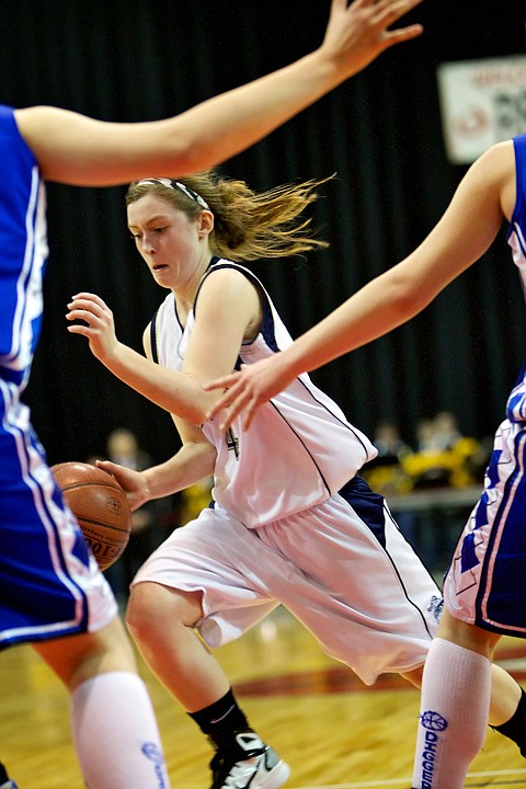 <p>Timberlake High's Sydnie Malloy tries to find a way past the Sugar-Salem defense.</p>