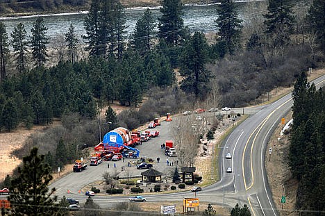 &lt;p&gt;Parked between the Clearwater River and U.S. Highway 12 at Kooskia, Idaho, the first megaload of a ConocoPhillips half-drum awaits its third leg of its journey across Idaho to a refinery at Billings, Mont., on Feb. 3. The second megaload has now arrived at the same stopping point.&lt;/p&gt;