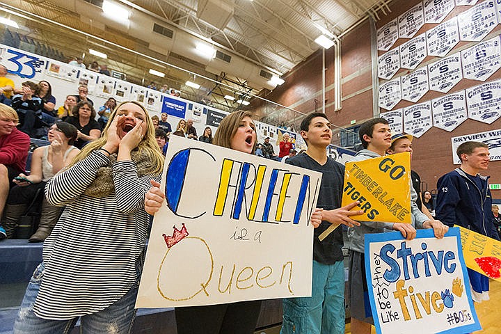 &lt;p&gt;Timberlake High School students, from left, Courtney Jurgens, Emily Turley, Brannen Pedregon, Steven Trantham, Ryan Starr and Shawn Kirby cheer for their team in the second half of the semi-final round of the state 3A girls basketball tournament against Filer on Friday in Nampa.&lt;/p&gt;