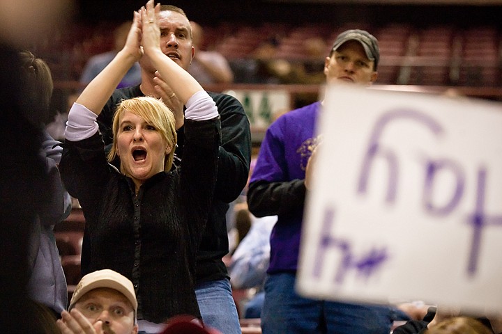 &lt;p&gt;Tina Viche, mother of Kellogg guard, Kirsten Viche, cheers for the Wildcats Saturday in Nampa.&lt;/p&gt;