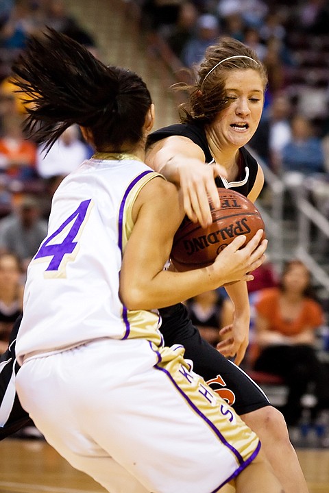 &lt;p&gt;Priest River's Melissa Hopkins strips the ball from Kellogg's Hayley Young in the first quarter Saturday in Nampa.&lt;/p&gt;