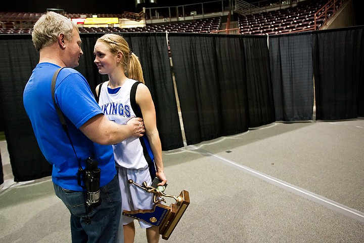 &lt;p&gt;Dayna Drager and her father Mike share a moment Saturday after the Vikings won the 5a Girls Idaho State High School Basketball Championships in Nampa.&lt;/p&gt;