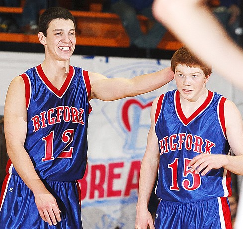 &lt;p&gt;Bigfork senior Colter Trent (12) and Bigfork sophomore Josh Sandry (15) joke around during a break in the action Friday afternoon during the Vikings' win over Loyola in a semifinal game of the Western B Divisional Tournament at Flathead High School. Friday, Feb. 22, 2013 in Kalispell, Montana. (Patrick Cote/Daily Inter Lake)&lt;/p&gt;