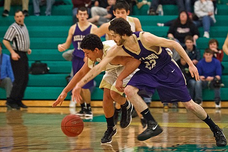 &lt;p&gt;St. Maries High's Satchel Shetzle races Kellogg's Nick Serrano for a loose ball Thursday in the second half of the boys 3A District 1 tournament in Rathdrum.&lt;/p&gt;