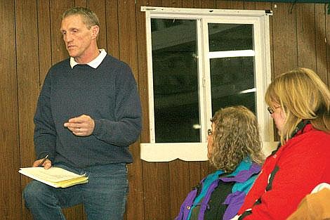 Photo by Adam Herrenbruck Jack Stivers, extension agent for Lake County, speaks before the Sanders County Fair Commission at its monthly meeting last Monday in Plains. Stivers and Sjaan Vincent attended the meeting to open dialogue between the two counties on how to better run a fair and fairgrounds.