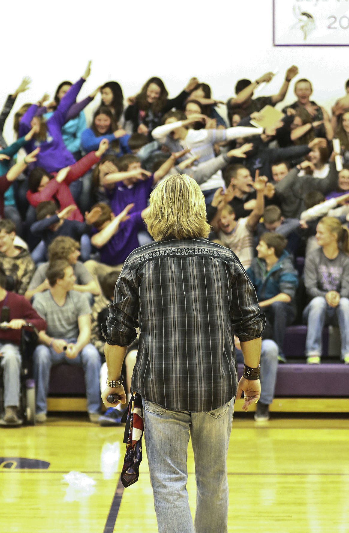 &lt;p&gt;Flash instructs the Charlo high school kids to do the dab during the assembly.&lt;/p&gt;