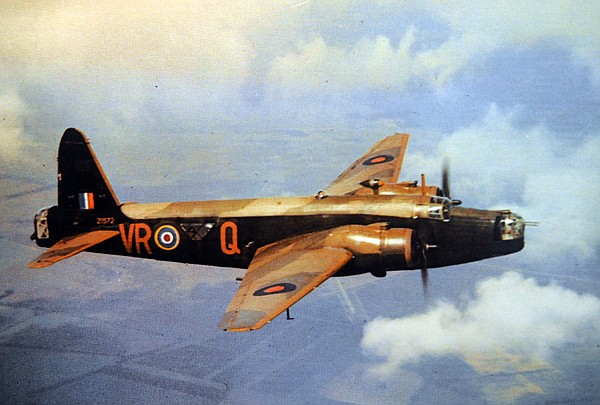 Postcard image of a Vickers Wellington MKII bomber, the type of plane Binnie flew when he was shot down.