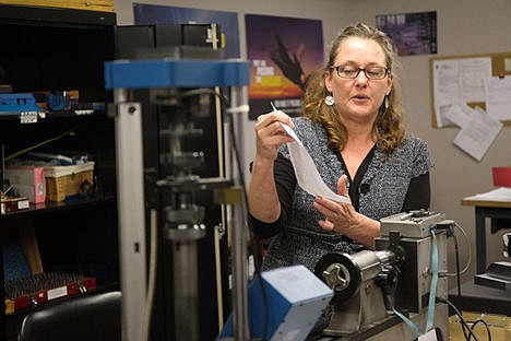 &lt;p&gt;Pam Shelton, quality control inspector at Titan Spring, explains schematics to students during a mock inspection Thursday evening during a tour of the facility for STEM Week in Hayden.&lt;/p&gt;