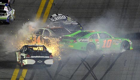 &lt;p&gt;Danica Patrick (10), Kurt Busch (51), David Ragan (34) and Jimmie Johnson (48) crash during the NASCAR Daytona 500 Sprint Cup series auto race at Daytona International Speedway in Daytona Beach, Fla., Monday, Feb. 27, 2012. (AP Photo/Phelan M. Ebenhack)&lt;/p&gt;