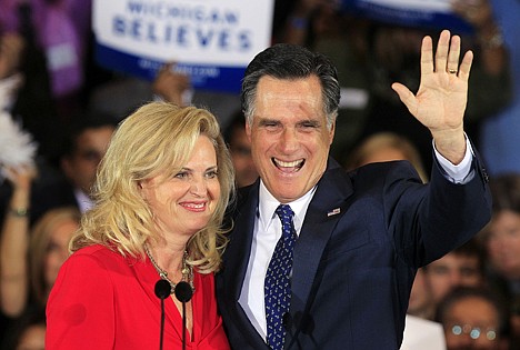 &lt;p&gt;Republican presidential candidate, former Massachusetts Gov. Mitt Romney and his wife Ann Romney wave at his election night party in Novi, Mich., Tuesday, Feb. 28, 2012. (AP Photo/Carlos Osorio)&lt;/p&gt;