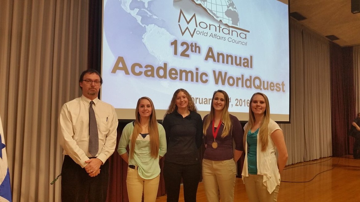 &lt;p&gt;Left to right: Advisor, Ryan Antos, Madison Hill, Anna Sanford, Courtney Cheesman and Emma Hill made up the St. Regis team who competed at the Academic WorldQuest at the University of Montana on Feb. 23. Photo by Tina Hill.&lt;/p&gt;