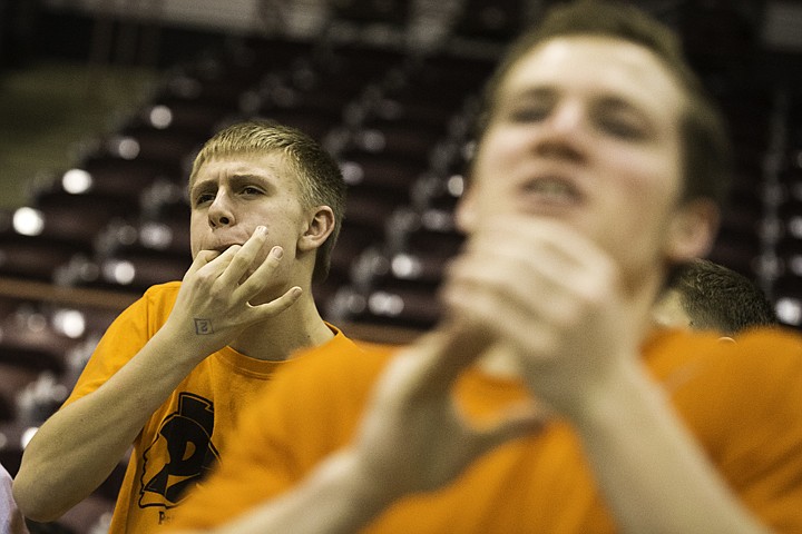 &lt;p&gt;SHAWN GUST/Press Post Falls High School student Jacob Koski whistles during the second half of the state 5A boys basketball tournament against Mountain View High Thursday at the Idaho Center in Nampa.&lt;/p&gt;