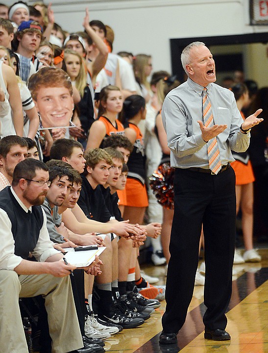 &lt;p&gt;Flathead Boys Varsity Head Coach Fred Febach reacts to a call on the court during the crosstown game on Friday at Flathead. (Brenda Ahearn/Daily Inter Lake)&lt;/p&gt;