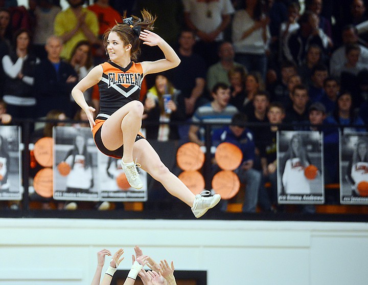 &lt;p&gt;Flathead junior Kailey Spain is tossed by the cheer squad during the introduction of the players at the crosstown match up on Friday, February 28, in Kalispell. (Brenda Ahearn/Daily Inter Lake)&lt;/p&gt;