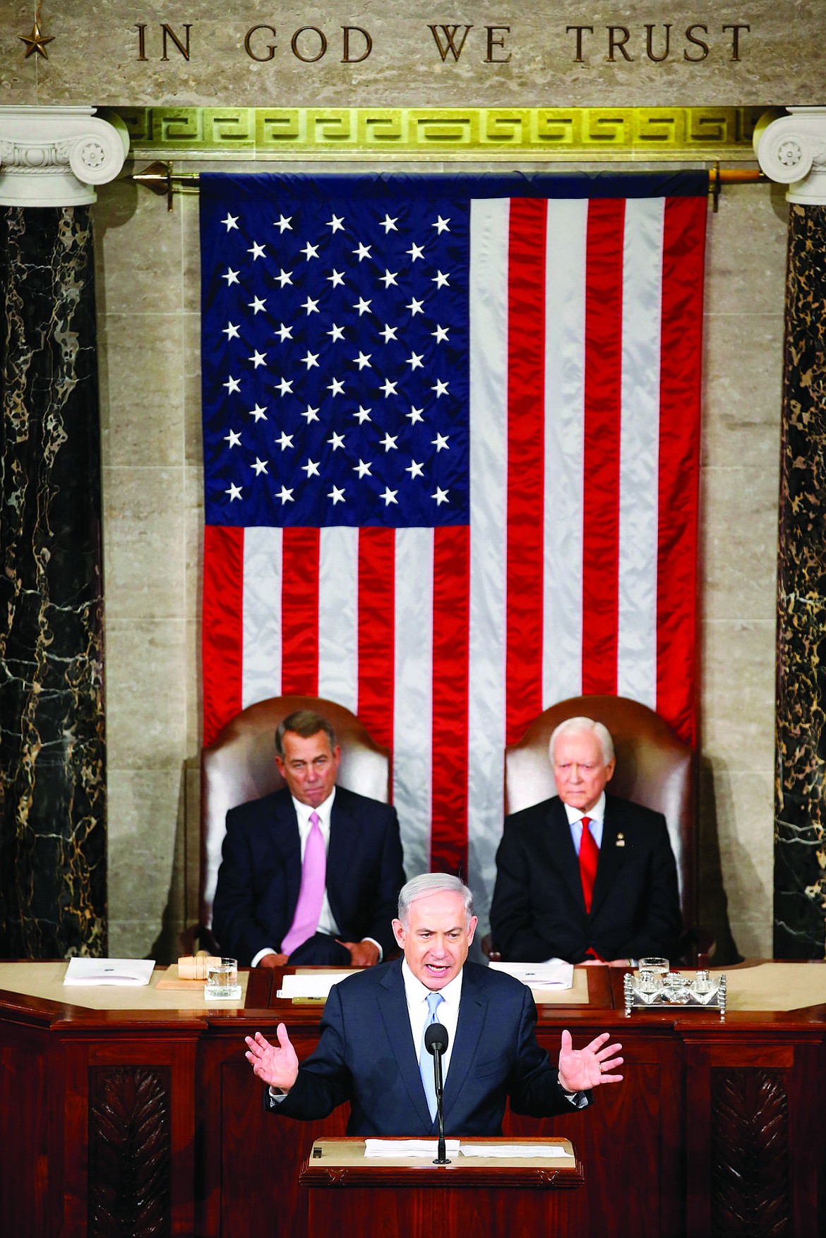 &lt;p&gt;Israeli Prime Minister Benjamin Netanyahu speaks before a joint meeting of Congress on Capitol Hill in Washington on Tuesday. Netanyahu is using the address to warn against trusting Iran to curb its nuclear ambitions. House Speaker John Boehner of Ohio, left, and Sen. Orrin Hatch, R-Utah, listen. (AP Photo/Andrew Harnik)&lt;/p&gt;