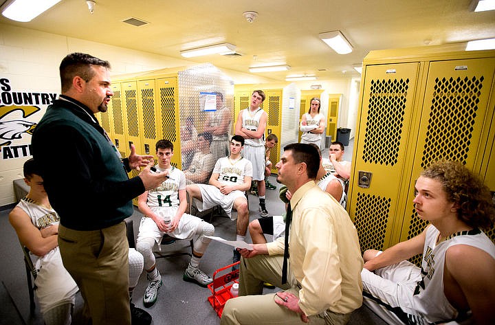 &lt;p&gt;St. Maries head coach Bryan Chase consult his team during halftime in the locker room on Thursday, March 3, 2016 in the first 2A state game against Soda Springs at Capital High School in Boise, Idaho. The Lumberjacks defeated the Cardinals 45-42.&lt;/p&gt;