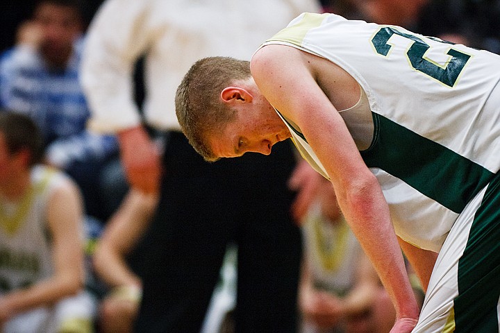 SHAWN GUST/Press

St. Maries High School senior Jake Mercer pauses as the chance at the state title slips away from the Lumberjacks Friday in Meridian.