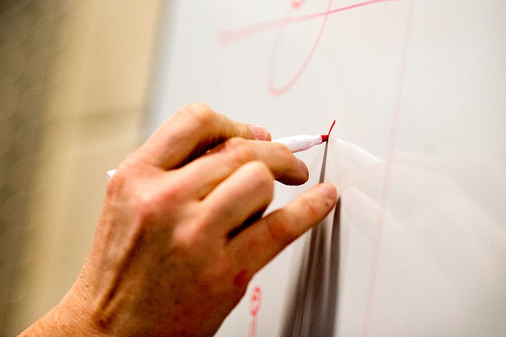 &lt;p&gt;A Genesis Prep assistant coach draws plays on a whiteboard in the team's locker room during halftime at the 1A Division II semifinal game on Friday, March 4, 2016 at Caldwell High School in Caldwell, Idaho. Genesis Prep fell to Council, 48-39, ending their chance at the state title. PURCHASE PHOTO: www.cdapress.com/photos&lt;/p&gt;