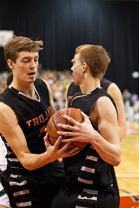 &lt;p&gt;Post Falls' Seth Anderson, left, and Luke Thoreson rebound the ball at the same time after a missed Borah shot in the first half.&lt;/p&gt;