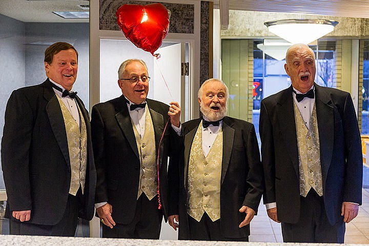 &lt;p&gt;The Lake City Harmonizers&#146; D&eacute;j&agrave;Vu Barbershop Quartet, made up of Jon Kolp, far left, Bob Thackston, second from left, Joe Lykins and Jim Peters, far right, sings a Valentine song during a stop at The Press on Monday afternoon. The group is now taking orders for &#147;Singing Valentines&#148; that includes a two-song performance, candy a balloon and a personal card for $40. Performances will occur on Friday, February 13 and Saturday, February 14. For more information call 208-667-6209.&lt;/p&gt;