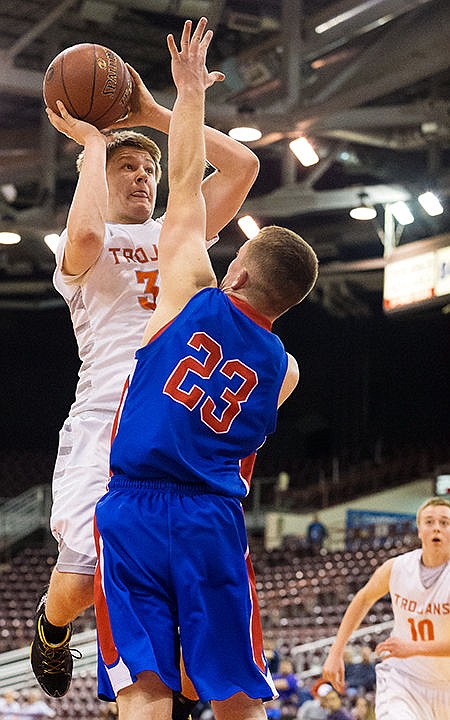 &lt;p&gt;Post Falls&#146; High&#146;s Jack Millsap puts up a shot over Nampa&#146;s Rob Davenport (23) in the first half.&lt;/p&gt;