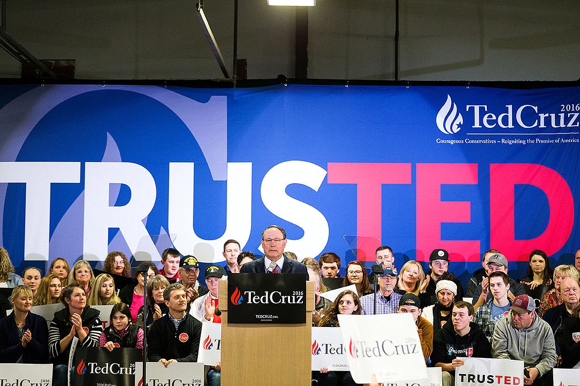 &lt;p&gt;SHAWN GUST/Press Idaho State Treasurer Ron Crane presents rally-goers with a list of reasons he supports Ted Cruz.&lt;/p&gt;
