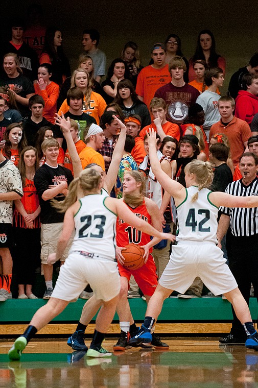 &lt;p&gt;Flathead senior Emma Andrews (10) looks to pass Friday night during the second of half of Glacier's victory over Flathead at Glacier High School. March 7, 2014 in Kalispell, Montana. (Patrick Cote/Daily Inter Lake)&lt;/p&gt;