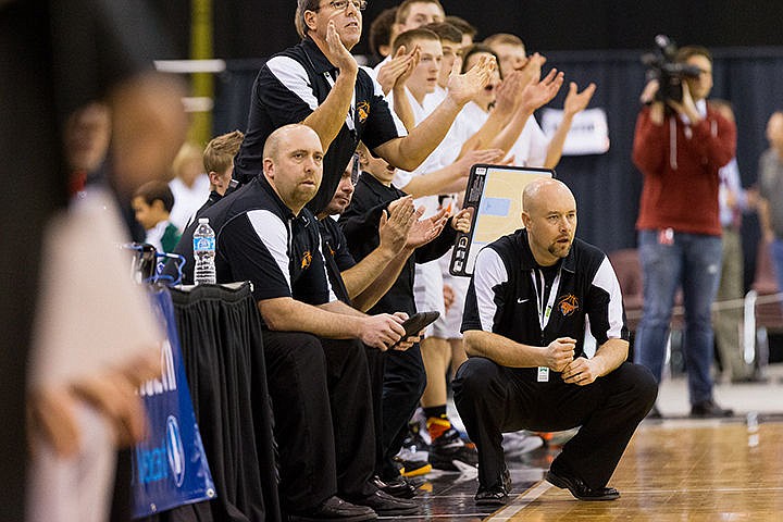 &lt;p&gt;Post Falls head coach Mike McLean keeps a business-like demeanor as the bench cheers during the first period.&lt;/p&gt;