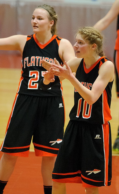 &lt;p&gt;Flathead junior Emma Andrews (10) and Flathead senior Jessika Abbrescia (22) plead their case to a referee Friday afternoon during Flathead's matchup against Billings Senior on the second day of the Class AA state basketball tournament at Four Seasons Arena in Great Falls. Friday, March 8, 2013 in Great Falls, Montana. (Patrick Cote/Daily Inter Lake)&lt;/p&gt;