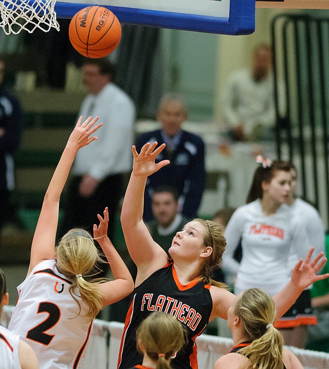 &lt;p&gt;Flathead junior Jenessa Heine (43) tries to block the shot of Billings Senior junior Sara Heard (2) Friday afternoon during Flathead's matchup against Billings Senior on the second day of the Class AA state basketball tournament at Four Seasons Arena in Great Falls. Friday, March 8, 2013 in Great Falls, Montana. (Patrick Cote/Daily Inter Lake)&lt;/p&gt;