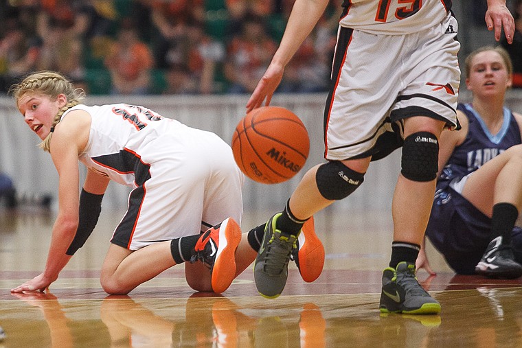 &lt;p&gt;Flathead junior Emma Andrews (10) picks her self up after hitting the floor going for a loose ball Thursday night during Flathead's matchup against Great Falls High in the first round of the Class AA State Championship in Great Falls. Thursday, March 7, 2013 in Great Falls, Montana. (Patrick Cote/Daily Inter Lake)&lt;/p&gt;