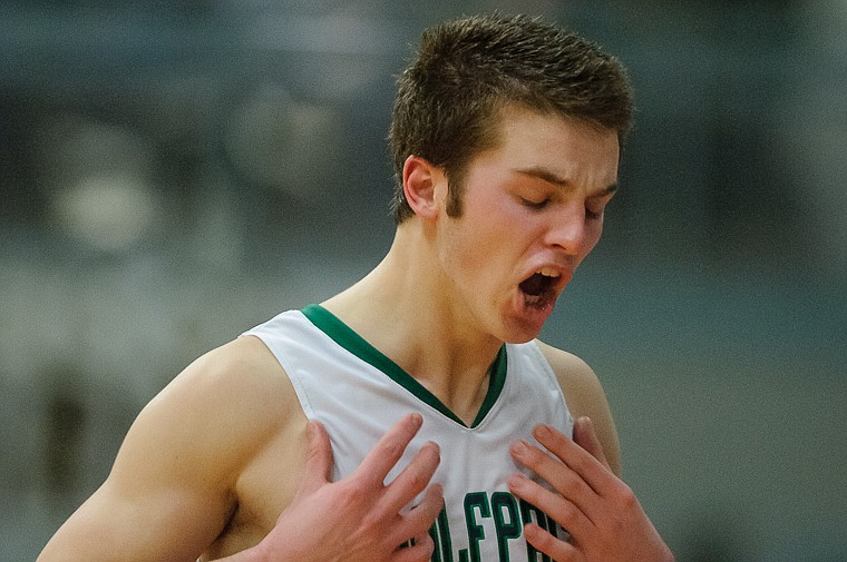 <p>Glacier senior forward Logan Iverson (24) shouts after fouling out Friday afternoon during Glacier's matchup against Hellgate on the second day of the Class AA state basketball tournament at Four Seasons Arena in Great Falls. Friday, March 8, 2013 in Great Falls, Montana. (Patrick Cote/Daily Inter Lake)</p>
