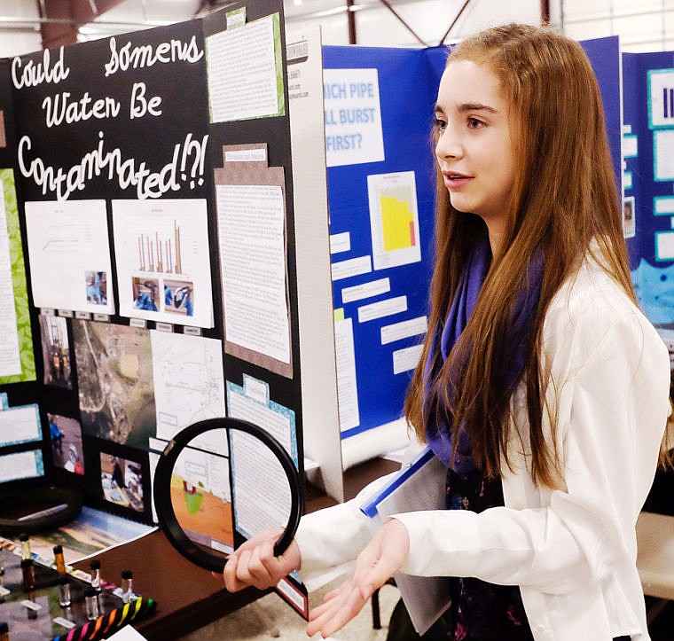 &lt;p&gt;Somers Middle School eighth-grade Caley Halbran discusses her experiment testing the effects of various chemicals on rubber gaskets Tuesday afternoon during the Flathead County Science Fair in the Expo Building at the Flathead County Fairgrounds.. March 4, 2014 in Kalispell, Montana. (Patrick Cote/Daily Inter Lake)&lt;/p&gt;