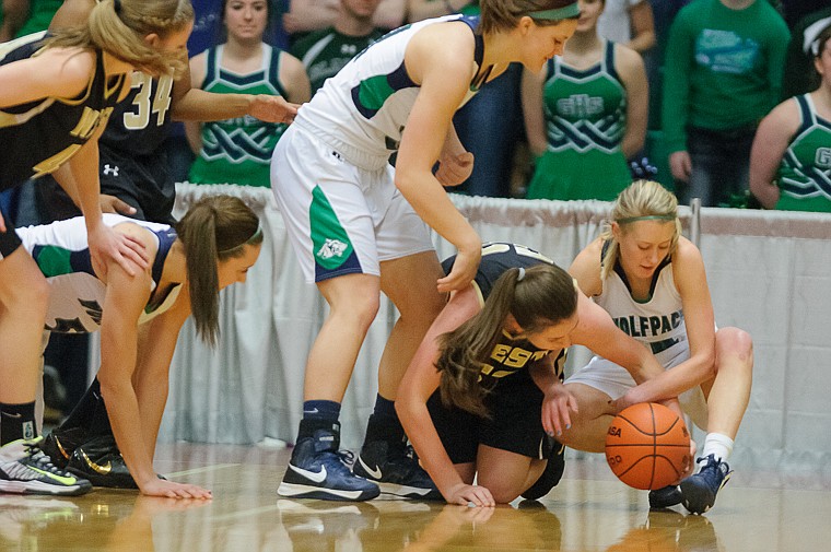 &lt;p&gt;Glacier junior center Cassidy Hashley (left) and Glacier senior guard Kailea Vaudt (14) go after a loose ball Friday afternoon during Glacier's matchup against Billings West on the second day of the Class AA state basketball tournament at Four Seasons Arena in Great Falls. Friday, March 8, 2013 in Great Falls, Montana. (Patrick Cote/Daily Inter Lake)&lt;/p&gt;