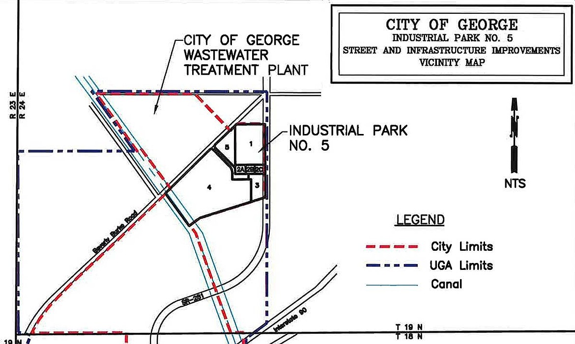 A map of Port of Quincy industrial park No. 5 at George. It has three potential businesses waiting for infrastructure.