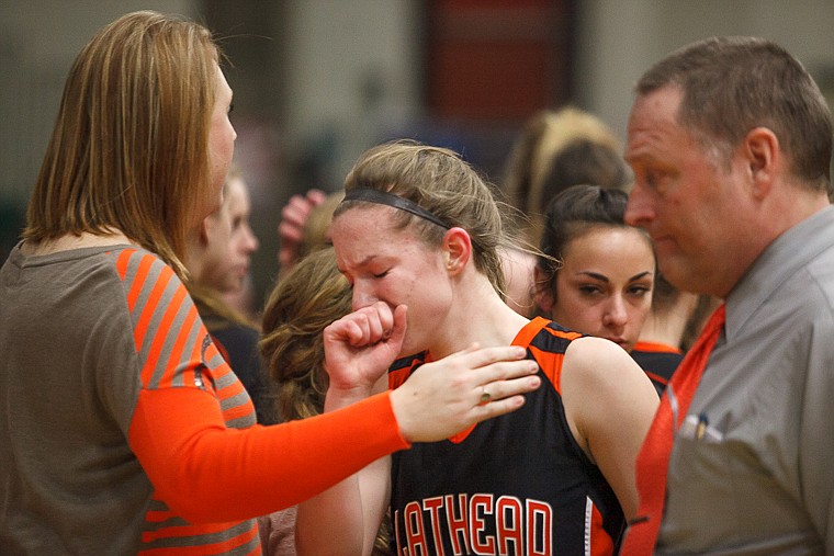 &lt;p&gt;Flathead senior Emily Russell becomes emotional after the Bravettes lost to Billings Senior on Friday afternoon in loser-out action at the Class AA state basketball tournament at Four Seasons Arena in Great Falls.&lt;/p&gt;