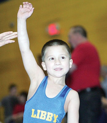 &lt;p&gt;Topper Hilliard celebrates his second win of the day at Peewee 45 during the Kootenai Klassic Wrestling Tournament Saturday.&lt;/p&gt;