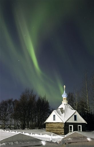 &lt;p&gt;The northern lights or aurora borealis fill the western sky Friday, March 9, 2012, above the Russian Orthodox Saint Nicholas Memorial Chapel in Kenai, Alaska. The display of lights came in the aftermath of a solar storm that struck Earth on Thursday. (AP Photo/Peninsula Clarion, M. Scott Moon)&lt;/p&gt;