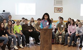 Shaira Caldwell, of Paradise, was the first contestant at the 24th annual Sanders County Spelling Bee on Thursday afternoon at the Thompson Falls Senior Citizen Center.