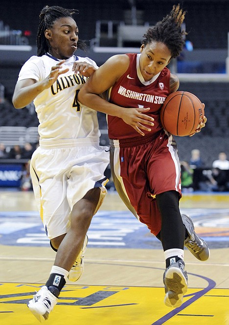 &lt;p&gt;Washington State guard April Cook, right, drives on California guard Eliza Pierre (4) during the second half of a Pac-12 Conference tournament semifinal Friday in Los Angeles.&lt;/p&gt;